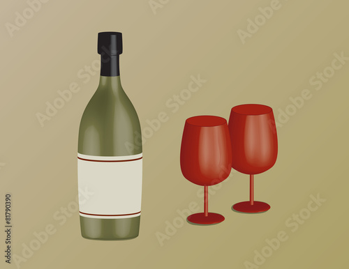 Wine bottle and wine goblets