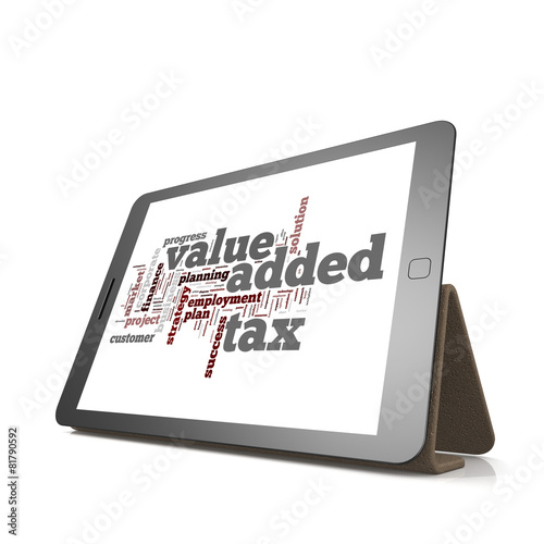 Value added tax word cloud on tablet