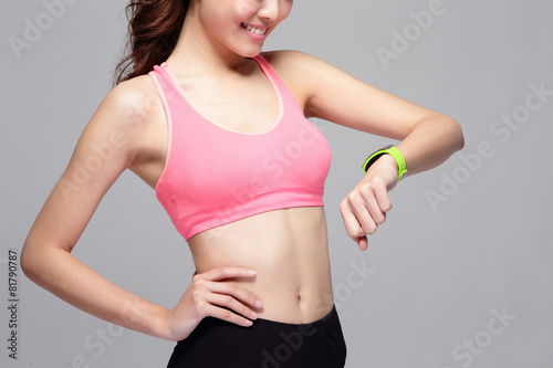 sport woman wearing smart watch