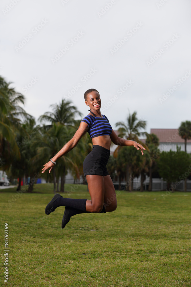 Woman jumping for joy