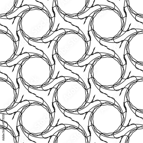 Black and white geometric seamless pattern with tangle line.