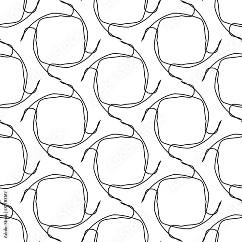 Black and white geometric seamless pattern with tangle line.