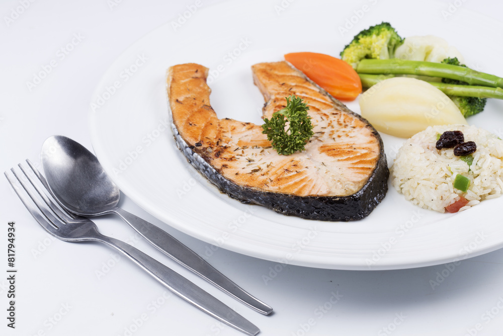 Grilled Salmon steak with Vegetables Grilled Salmon steak with Vegetables