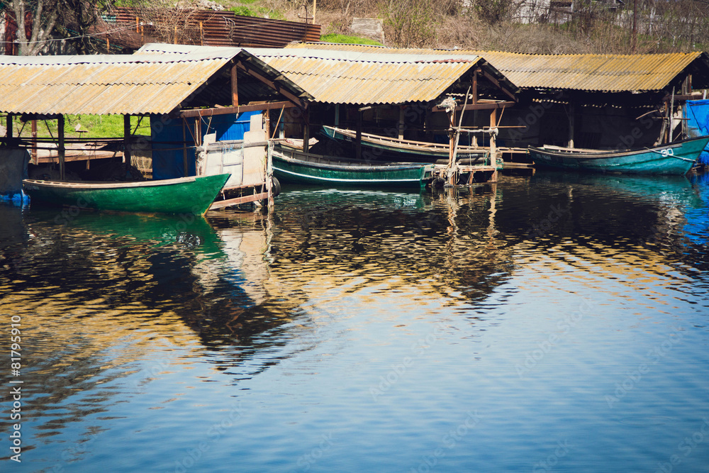 Obraz premium fishing harbor in the spring