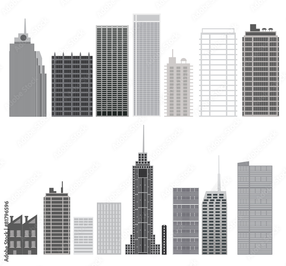 Skyscrapers set. Isolated city design elements