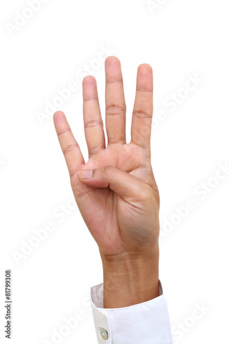 Close up of hand gesture number four