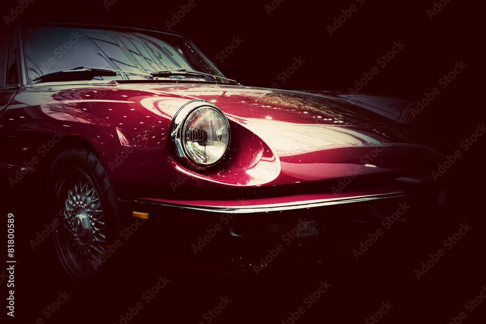 Retro classic car on dark background. Vintage, elegant - obrazy, fototapety, plakaty 