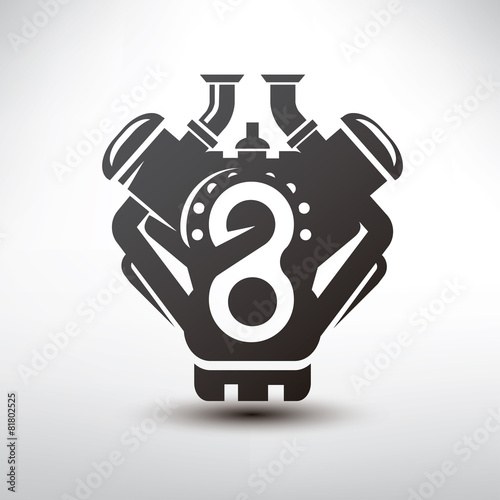 car engine symbol, stylized vector silhouette of automobile moto