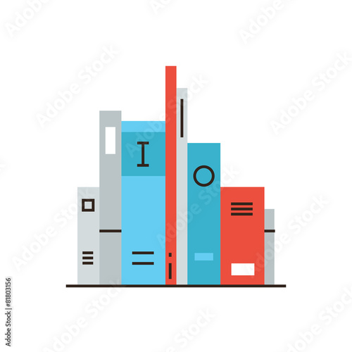 Shelf with books flat line icon concept
