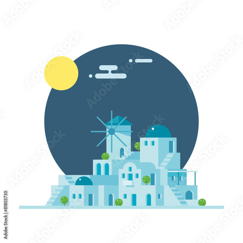 Flat design of Santorini Greece village