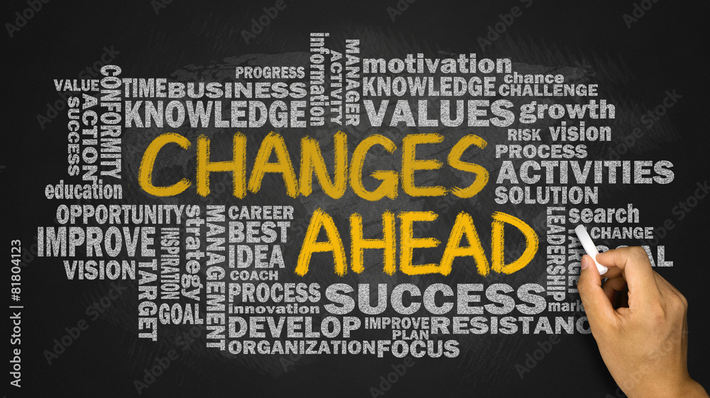 changes ahead with related word cloud hand drawing on blackboard changes ahead with related word cloud hand drawing on blackboard