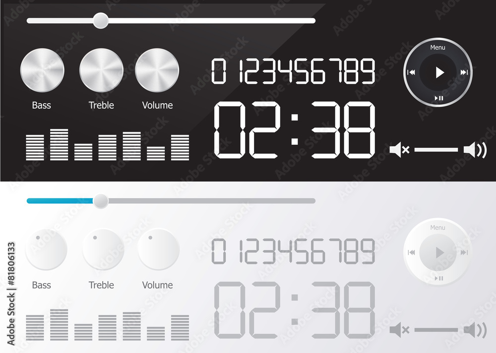 Vector glossy audio players design with different control Vector glossy audio players design with different control
