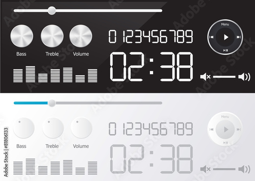 Vector glossy audio players design with different control