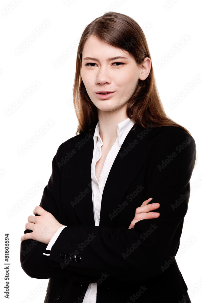 Smiling young businesswoman / student arms crossed in Studio Smiling young businesswoman / student arms crossed in Studio