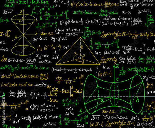 Mathematical vector seamless with figures, formulas, plots