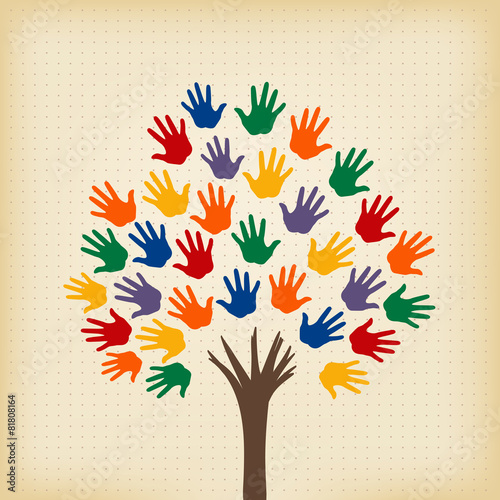 abstract tree with open hands as leaves