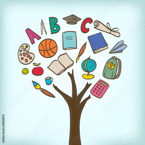 abstract tree with school utensils as leaves photo
