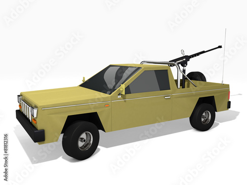3d rendered model of pickup truck armed with machine gun