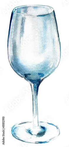 An empty glass on white background, watercolour drawing