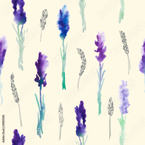 Seamless pattern with Watercolor lavender flowers
