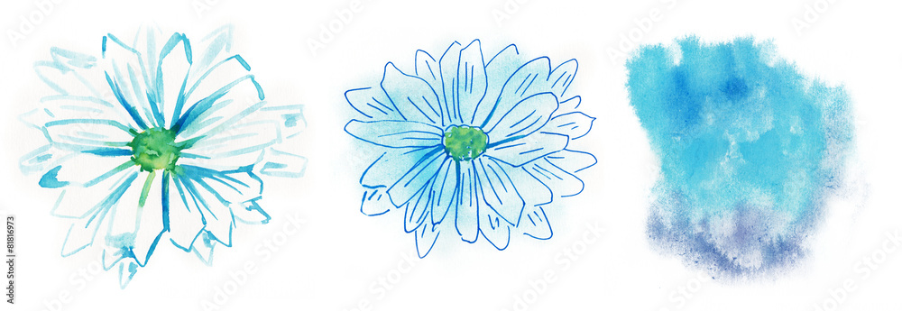 Two watercolour daisies and a background texture