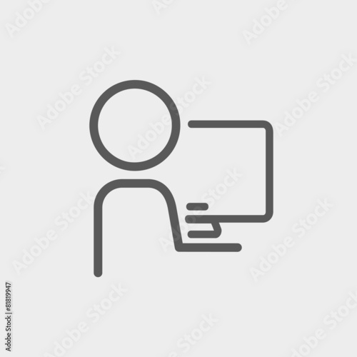 Man working on computer thin line icon