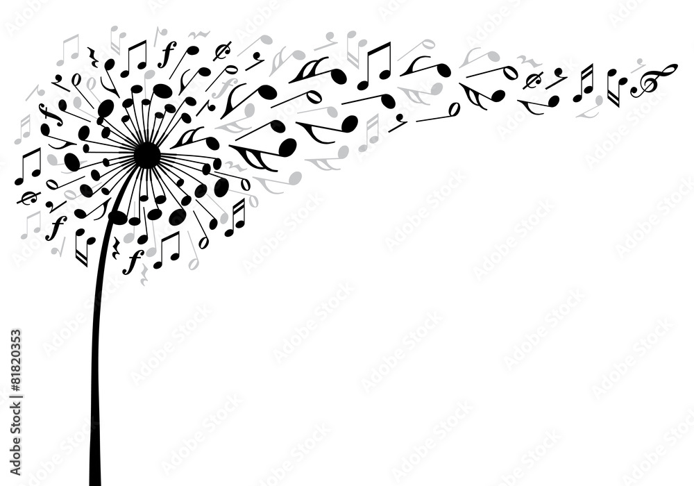 music dandelion flower, vector illustration - obrazy, fototapety, plakaty 