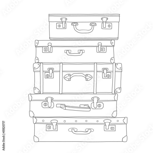 Sketch of the suitcases on white background, isolated