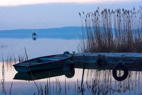 The boat docked on the lake Balaton