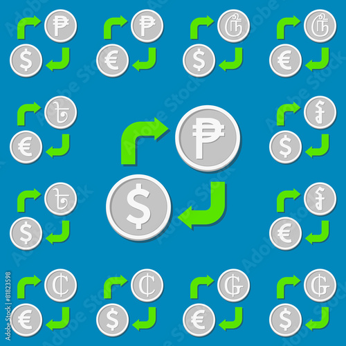 Currency exchange. Set 5. Euro, Dollar, Peso, Guarani, Bengali R