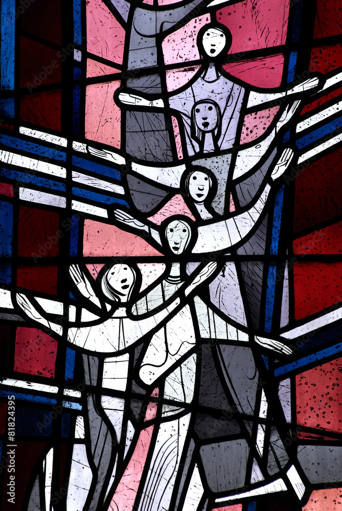 Happy people in stained glass Happy people in stained glass