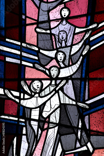 Happy people in stained glass