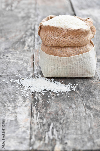 rice bag on the brown oak table photo