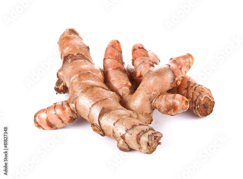 fresh turmeric, curcuma roots on white background