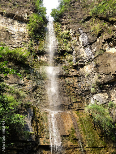 Long waterfall on beautiful rock