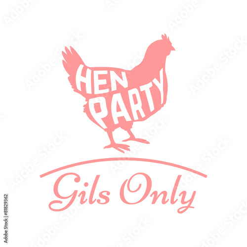 Hen party logotype with chicken silhouette and text