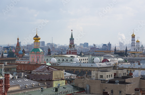 Panoramic view of the building from the roof of Moscow in cloudy © freydin