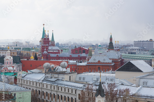 Panoramic view of the building from the roof of Moscow in cloudy photo