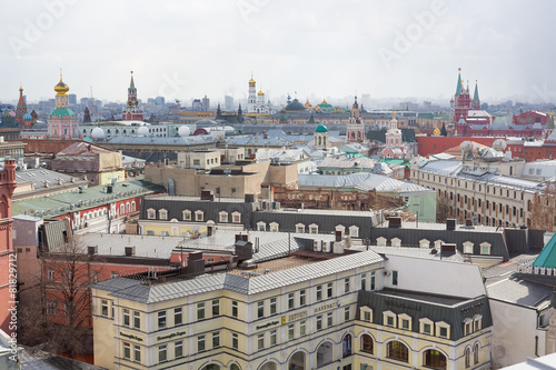 Panoramic view of the building from the roof of Moscow in cloudy