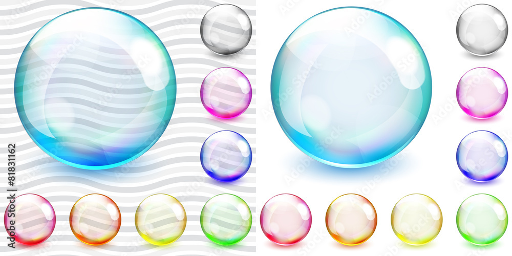Multicolored transparent and opaque glass spheres Multicolored transparent and opaque glass spheres