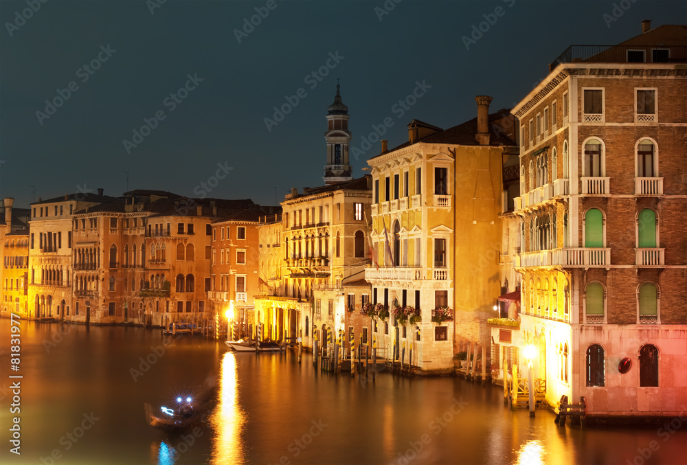 Night at Grand canal in Venice, Italy.