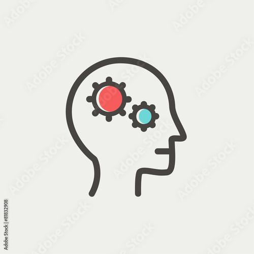 Human head with gear thin line icon