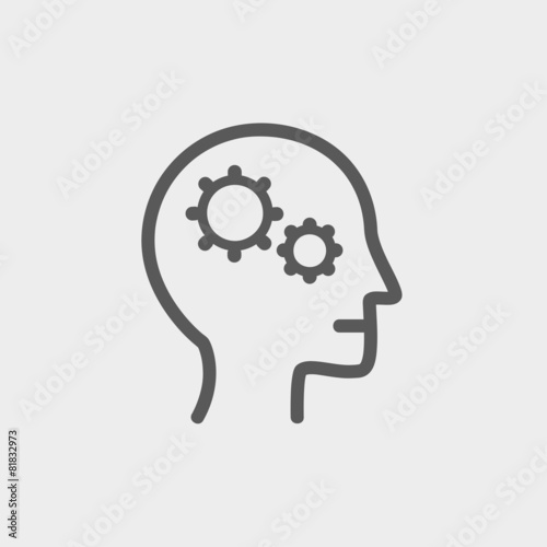 Human head with gear thin line icon