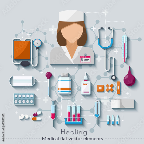 Healthcare and medical concept. Healing set in flat style.