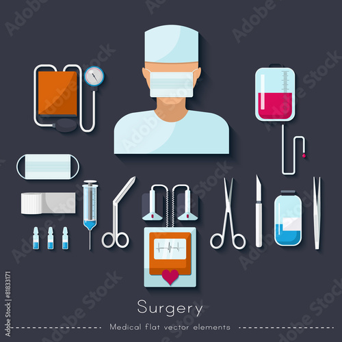Healthcare and medical concept. Surgical set in flat style