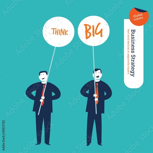 Businessmen with banners think big.