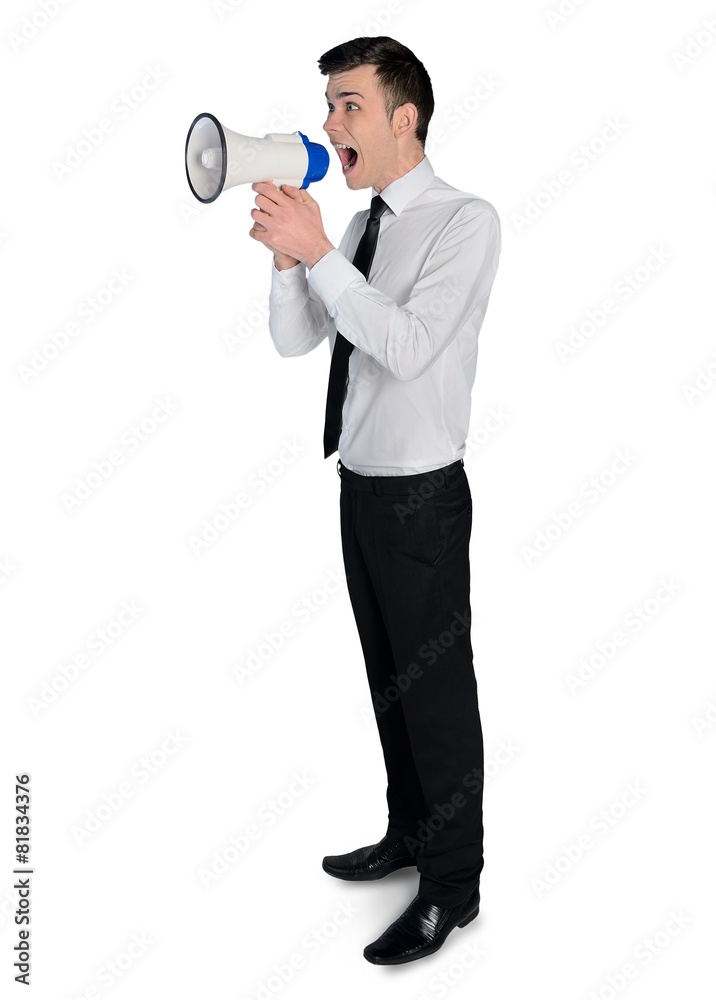 Business man with loudspeaker Business man with loudspeaker