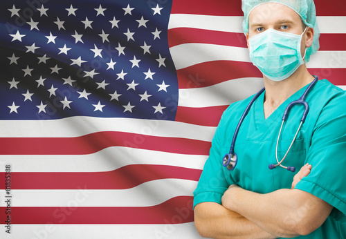 Surgeon with national flag on background series - United States