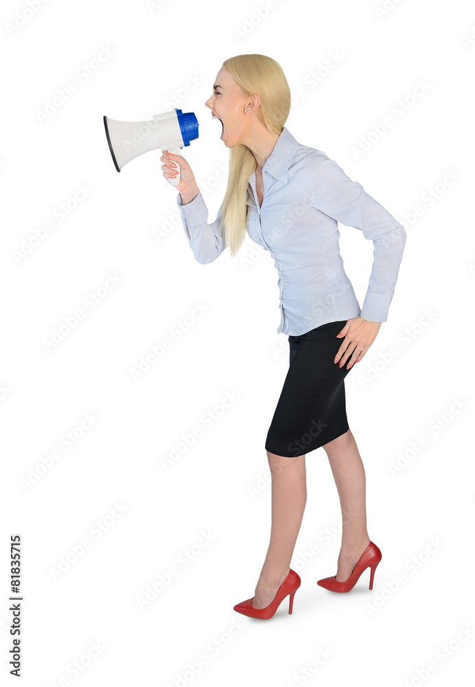 Business woman with loudpseaker Business woman with loudpseaker
