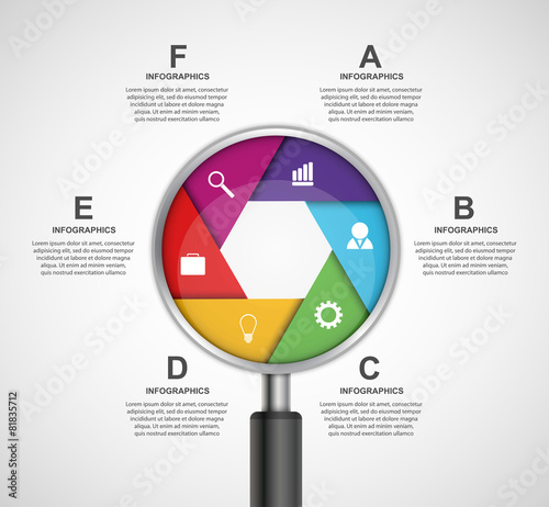 Abstract infographic with a magnifying glass.